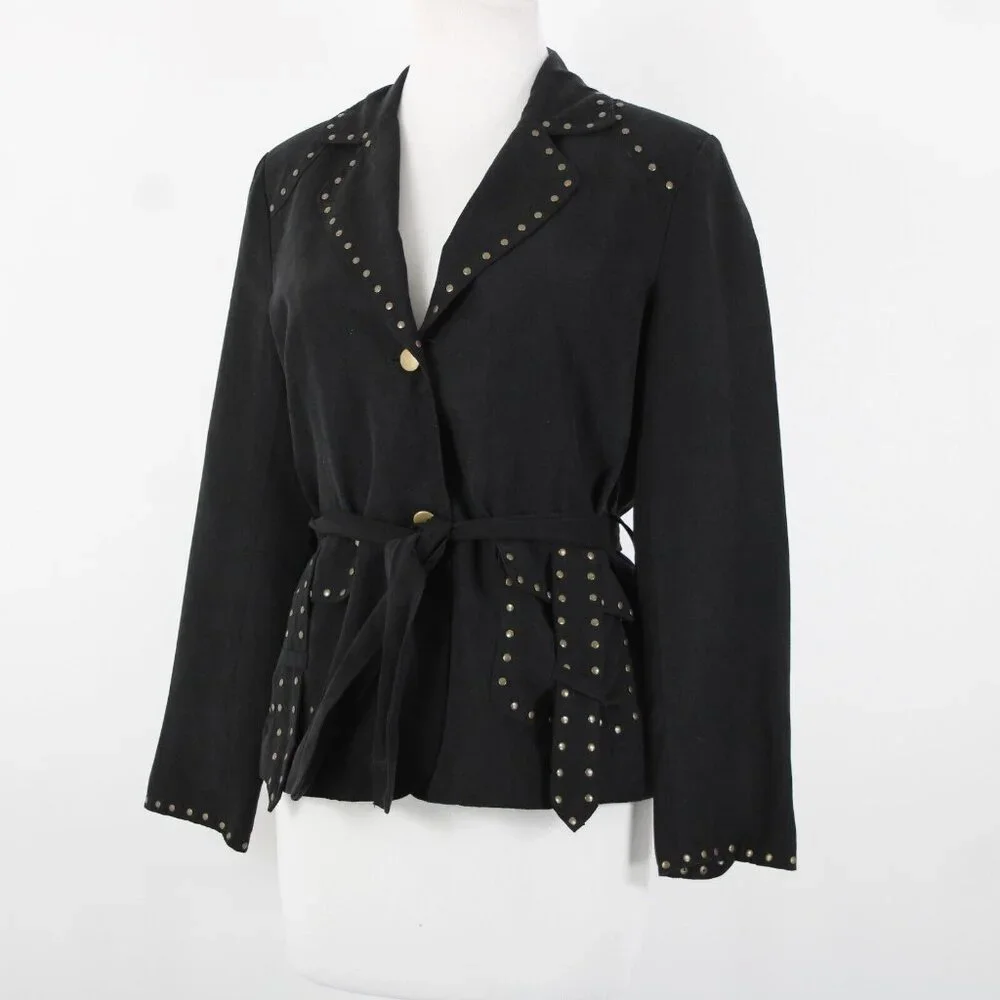Carole Little Petites Sz M Black Bronze Studded Pockets Lined Polyester Jacket - Picture 15 of 16